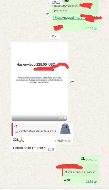 $225 payment via PayPal — order confirmed